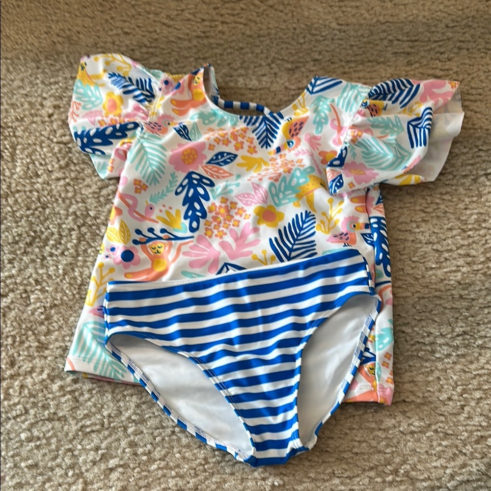 Floral and Striped Swimsuit